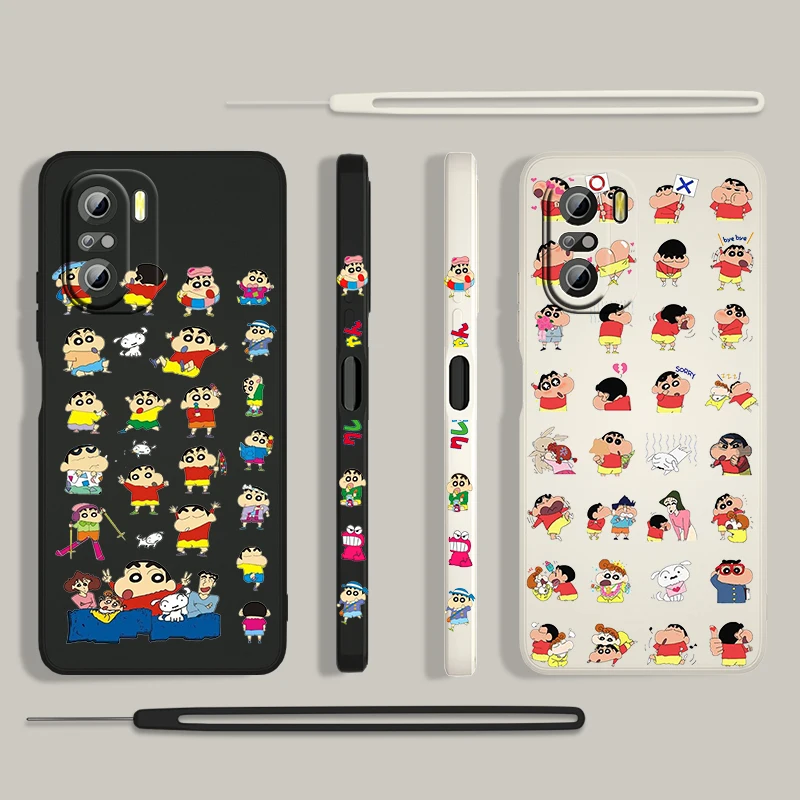

Crayon Shin Chan Cartoon For Xiaomi Redmi K50 K40 K30 Gaming 10X 9 9A 9T 8 8A Pro 4G 5G TPU Liquid Left Rope Gel Phone Case Capa