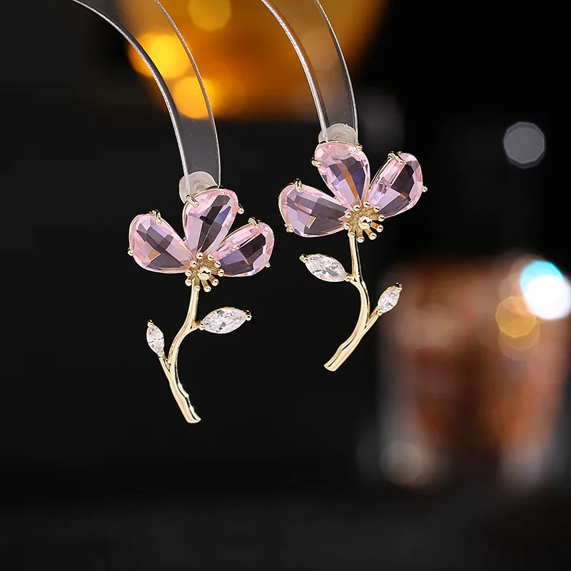 

Bilincolor Crystal Zircon Flower Earringsfor Wedding or Party
