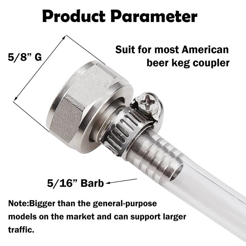 

4PCS Stainless Steel Beer Keg Coupler Fitting,Beer Line Connector Kit,Hex Nut 5/8 Inch G Thread x 5/16 Inch Barb