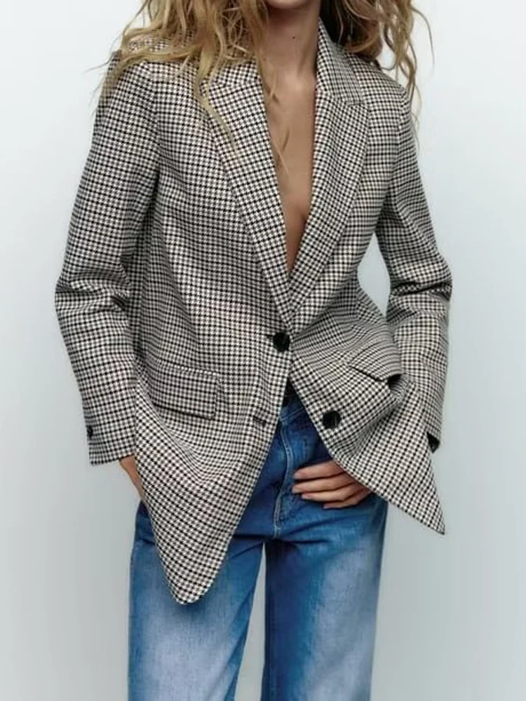 

Kumsvag Women Casual Veins Blazers Suit Coats 2022 Autumn Houndstooth Single Breasted Female Elegant OL Blazer Outerwear Cloth