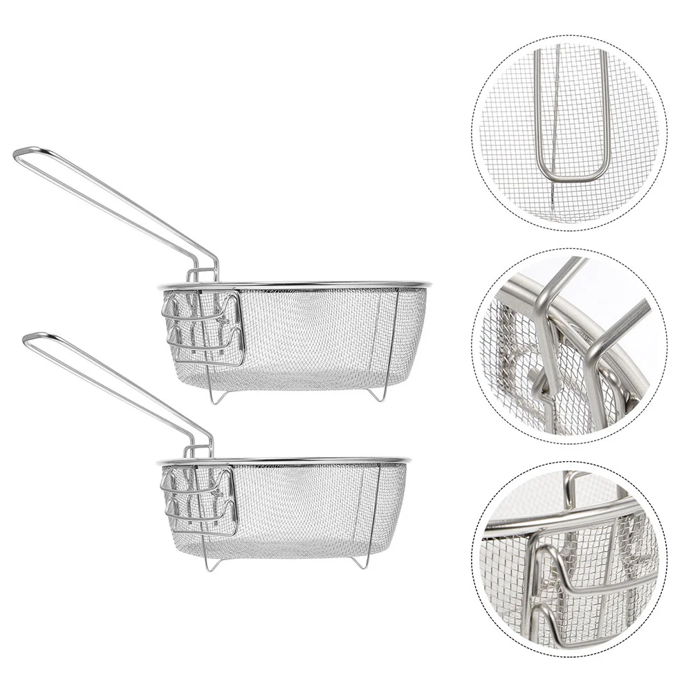 

2 Pcs Stainless Steel Frying Basket Fryer Home Collapsible Baskets Oil Sieve Kitchen Draining Fried Handle Colander