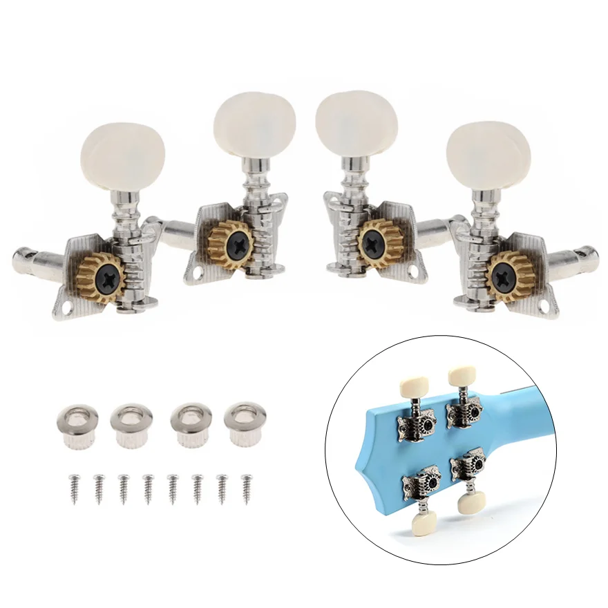 

4pcs Ukulele Tuning Pegs 2R+2L Steel 4 String Guitar Machine Heads Lock Tuners Tuning Key Pegs for 21 23 26 Inch Ukelele Parts