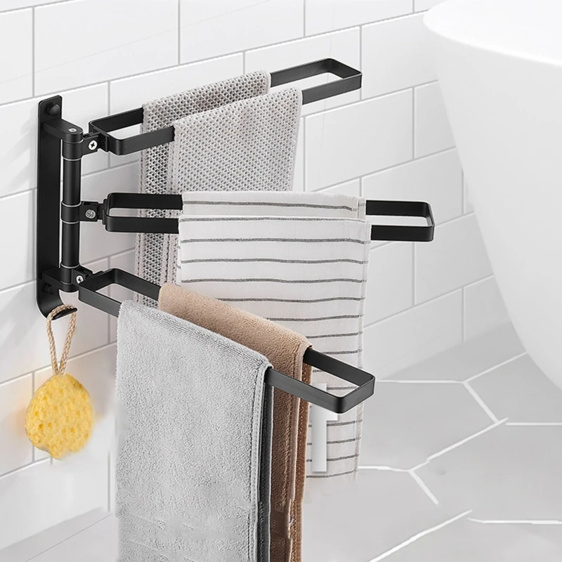 

M17D Space-Aluminum Towel Bar Foldable Hand Towel Holder Bathroom 3-Arms Swivel Hanger Bath Hardware Easy to Install