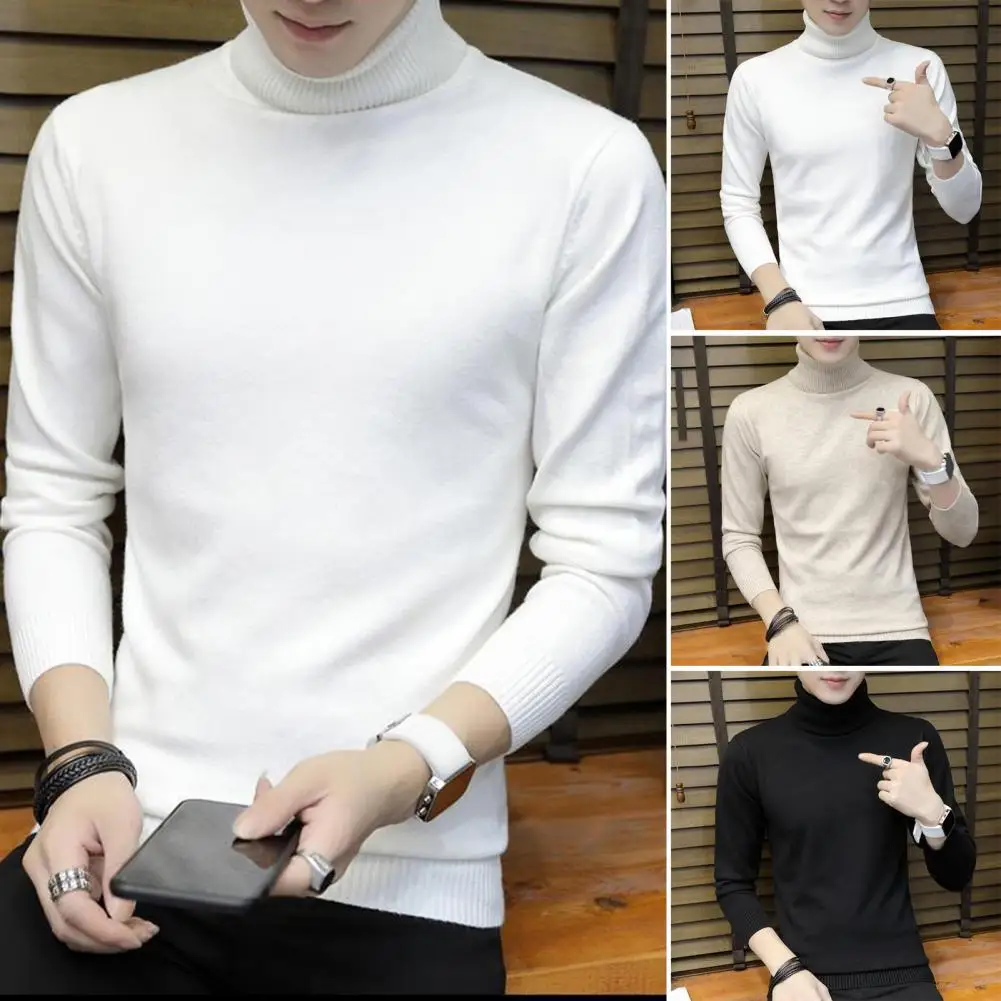 

Solid Color Sweater Stylish Men's Turtleneck Sweater Slim Fit Windproof Winter Warm A Must-have for Autumn Winter Men Turtleneck