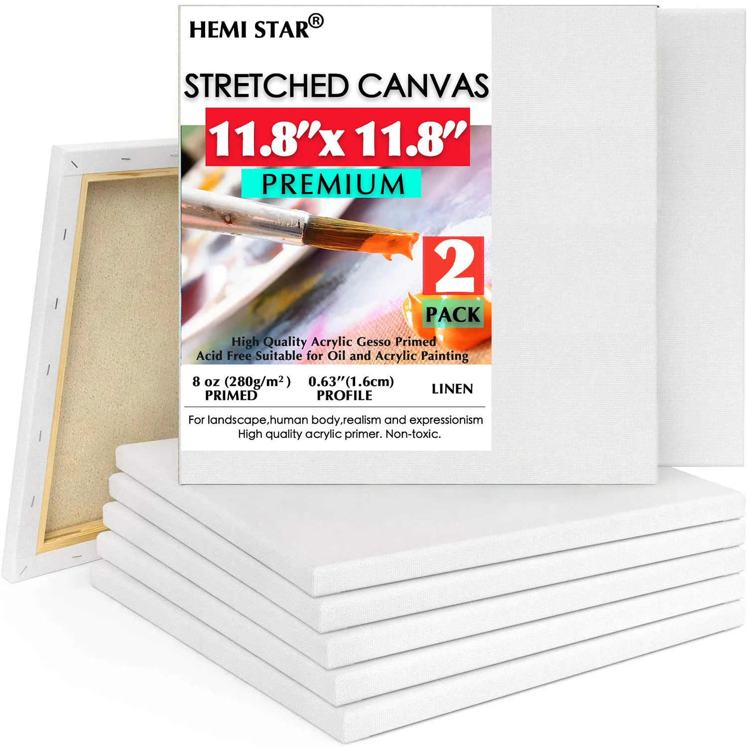 

2 pcs Stretched Canvases for Painting Linen Blank Canvas 30x30cm-11.8x11.8in Blank Canvas Boards for Painting 8 oz Gesso-Primed