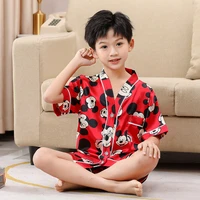 mickey mouse childrens ice silk pajamas set sleepwear girls summer thin short sleeved japanese kimono boys baby clothes