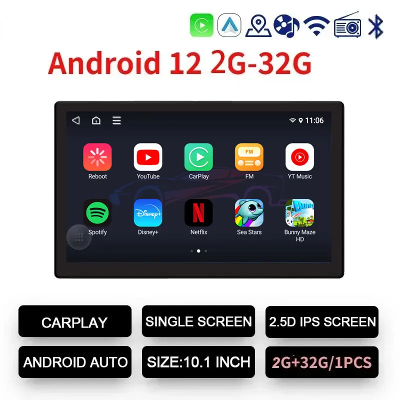

10,1-дюймовый автомобильный подголовник, монитор, экраны для планшета, беспроводной CarPlay Android 12, 2 + 32G, автоматическое заднее сиденье, видеотелевизор, плеер FM, Bluetooth HD Touch
