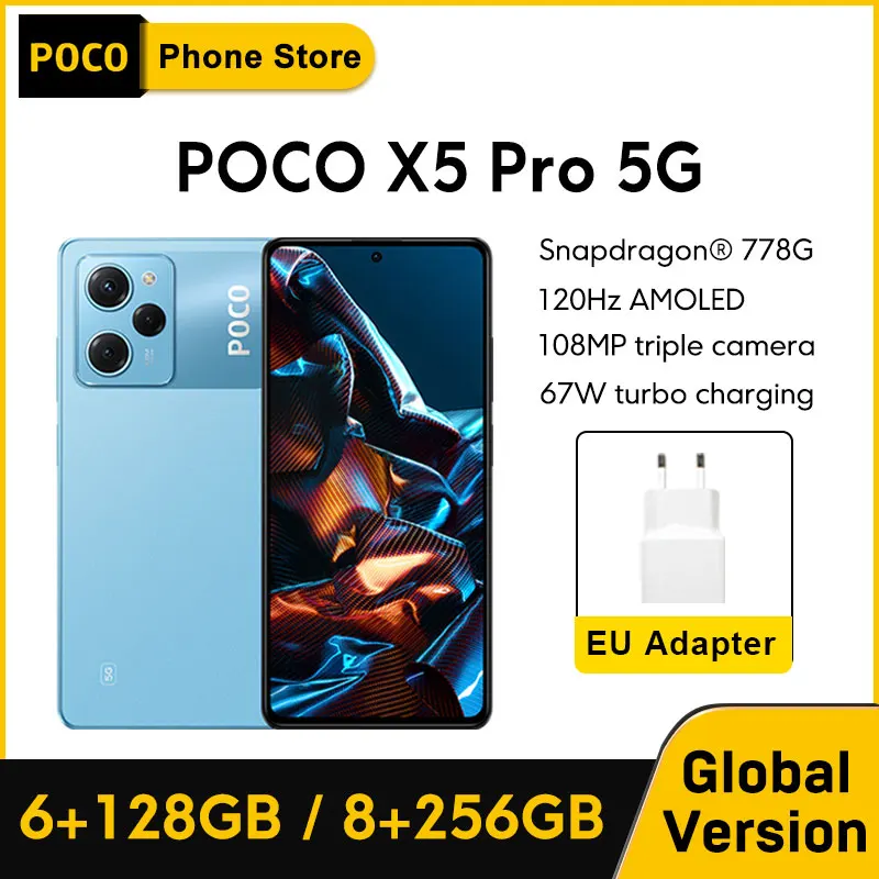 POCO X5 Pro 5G 6 ГБ, 128 ГБ/8 ГБ, 256 ГБ, с процессором Snapdragon 778G, 120 Гц, 6,67 дюйма, AMOLED, зарядное устройство 67 Вт, камера МП