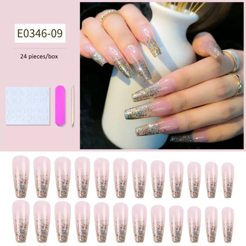 

24Pcs Long Gradient False Nails Solid Color False Nail Ballet Press On Nails Art Tips Artificial Fingernails Fake Nail Pieces