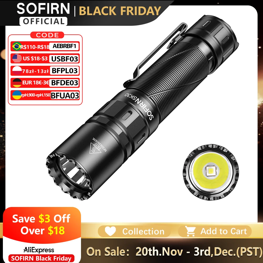 

SOFIRN SK30 тактический фонарик алюминиевый 3000lm