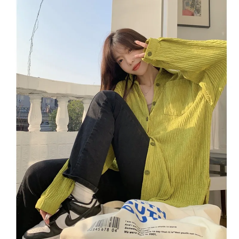 Уличная одежда повседневные рубашки с длинным рукавом Женская весенне-осенняя