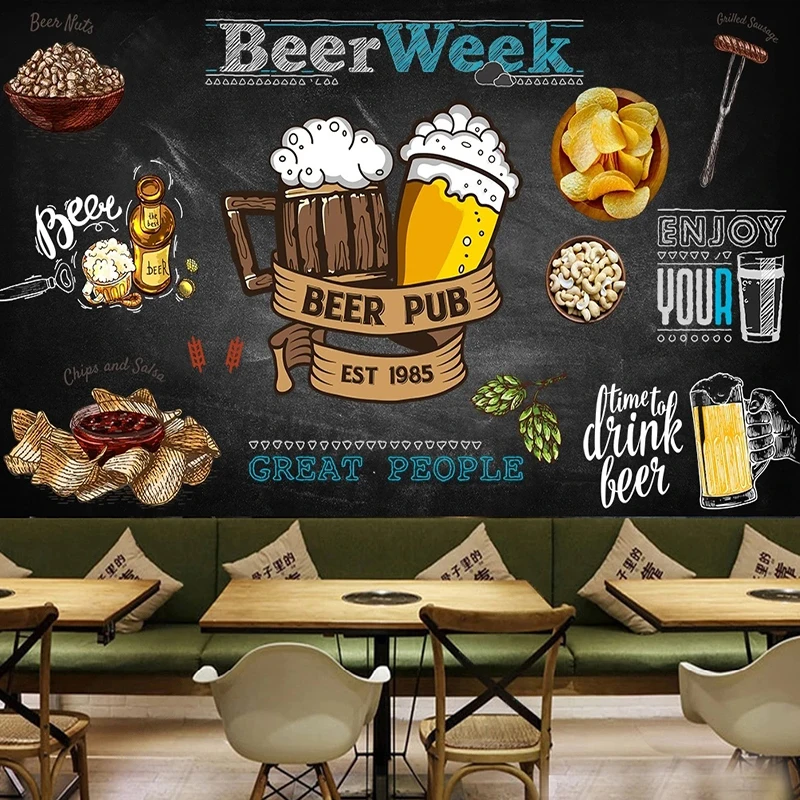 

Custom Any Size Mural Wallpaper Retro Creative Hand-painted Chalkboard Beer Burn Poster Grill tooling Backdrop Wall Decor Murals