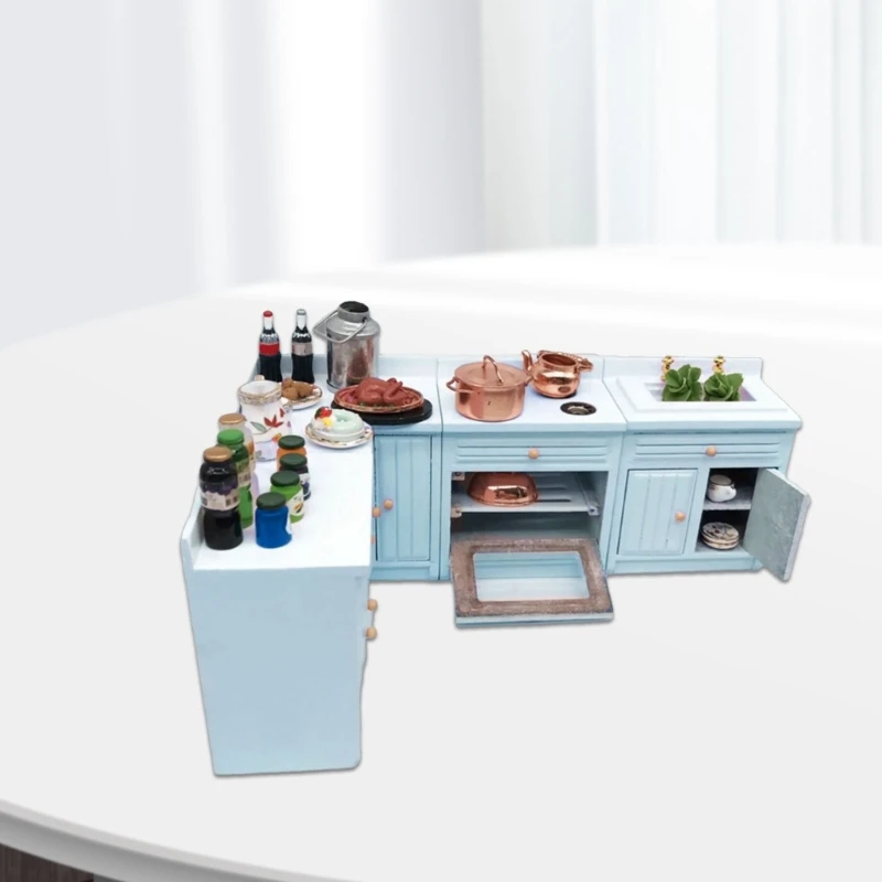 Подробная модель кухонного шкафа 1/12 для кукольных домиков деревянная кухонная