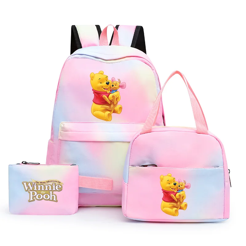 3pcs Disney Winnie the Pooh Colorful Backpack with Lunch Bag Rucksack Casual School Bags for Student Teenagers Sets