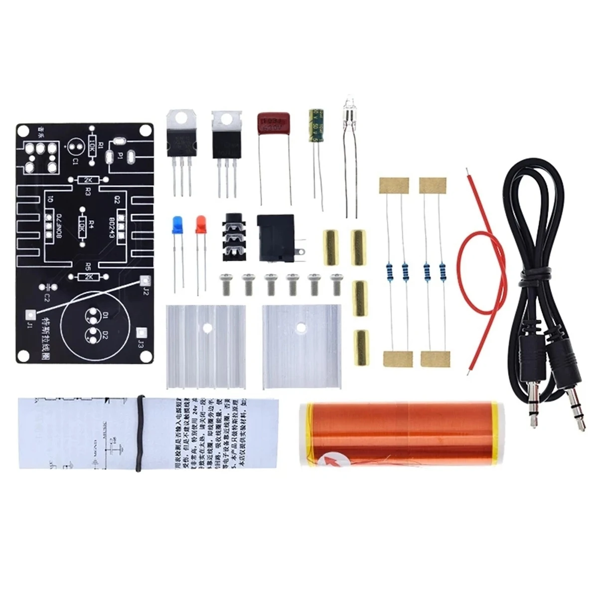 

Mini Tesla Coil Kit DIY Parts 15W with Audio Cable Plasma Horn Speaker DIY Kits