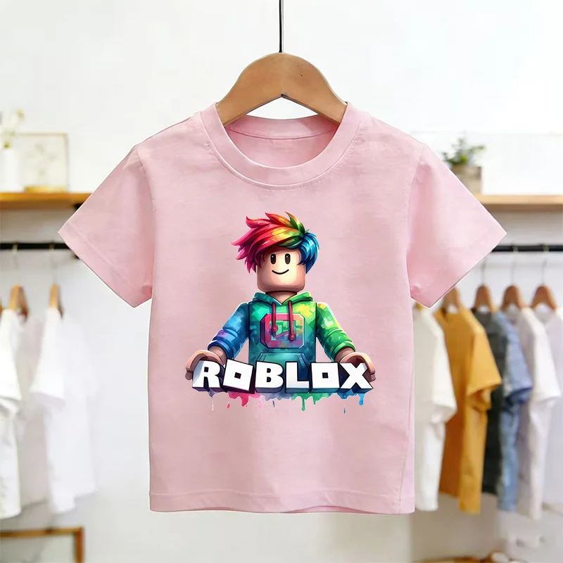 Фото Футболка Roblox, летняя модная футболка с короткими рукавами, топы для мальчиков и девочек, летняя игровая уличная одежда, белые детские футболки №3