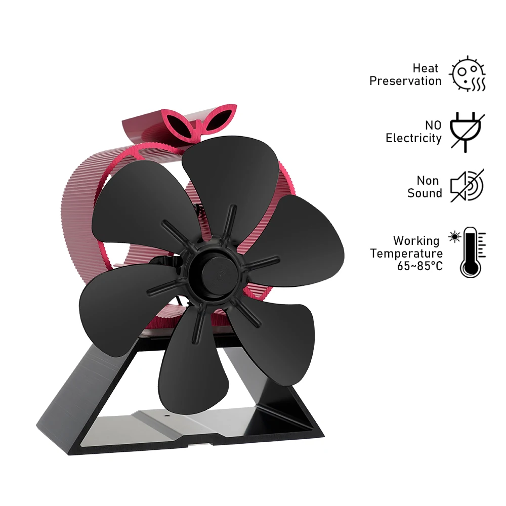 

Fireplace Fan 6 Blade Heat Powered Stove Fan Log Wood Burner Red Silent Eco Household High-Efficiency Warm Christmas Eve Present