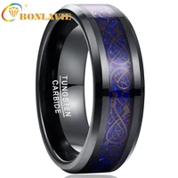 bonlavie 8mm tungsten carbide ring blue dragon soul mate ring men jewelry wedding plating black rings best gift for couple