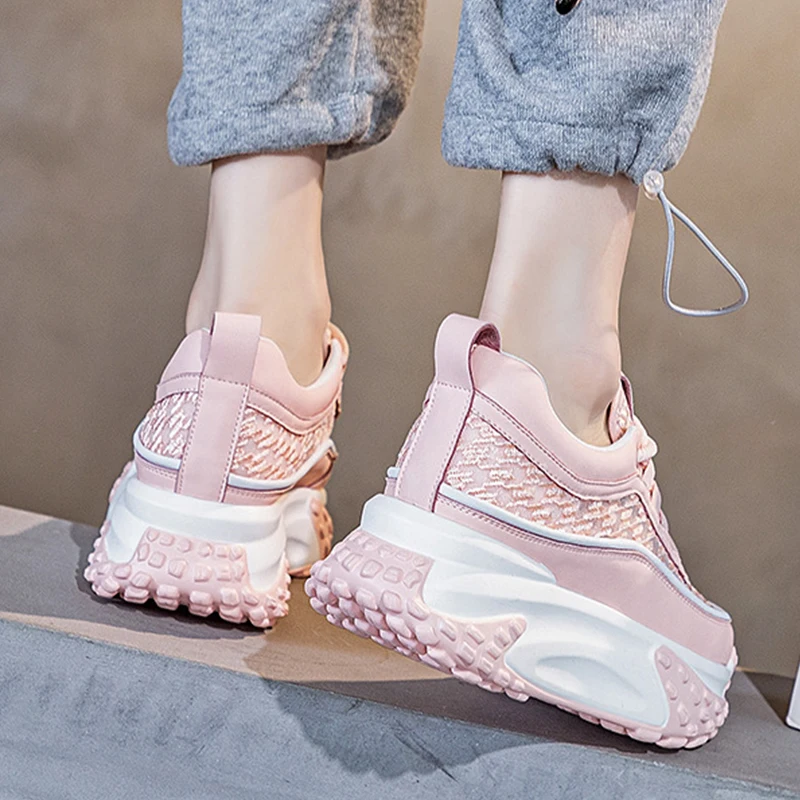 2023 Air Mesh Fashion Genuine Leather Comfy High Brand Breathable Shoes Chunky Sneaker Spring Summer Platform Women Wedge Shoes