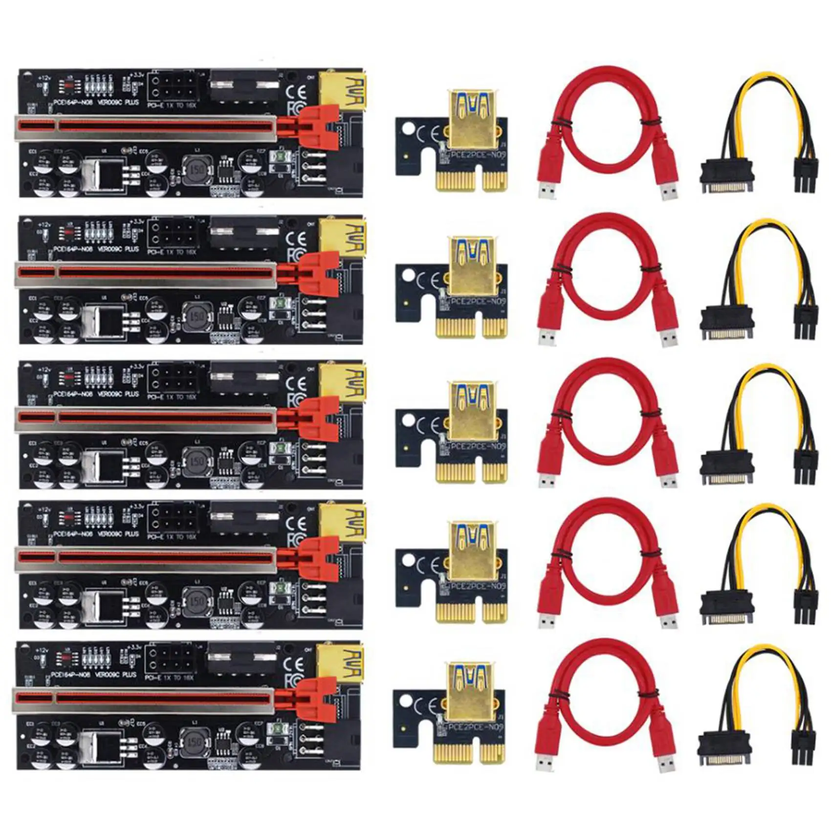 

Riser 009C Plus PCI-E PCIE Riser for Video Card PCI Express Adapter Molex 6Pin SATA to USB 3.0 Cable X1 X16 (5Pack)