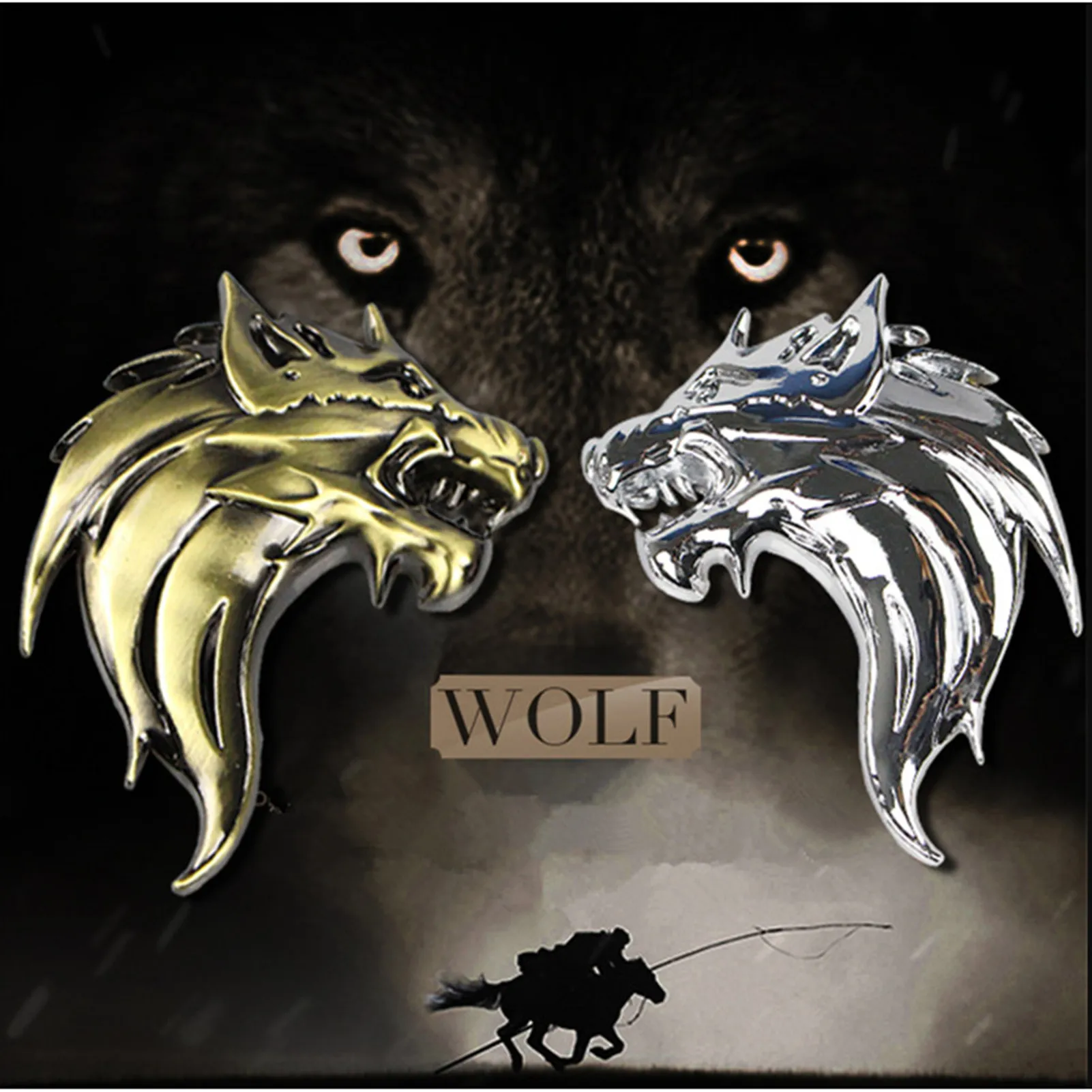 3D Car Sticker Metal Wolf Head Badge Logo Scratch Decals Emblem Decoration Self Adhesive Stickers Car Styling Accessories