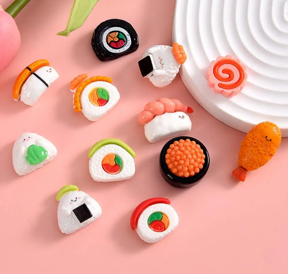

100pcs New Cute Simulation Cartoon Sushi Flat Back Cabochon Scrapbooking DIY Kawaii Dollhouse Kitchen Decoration Accessories