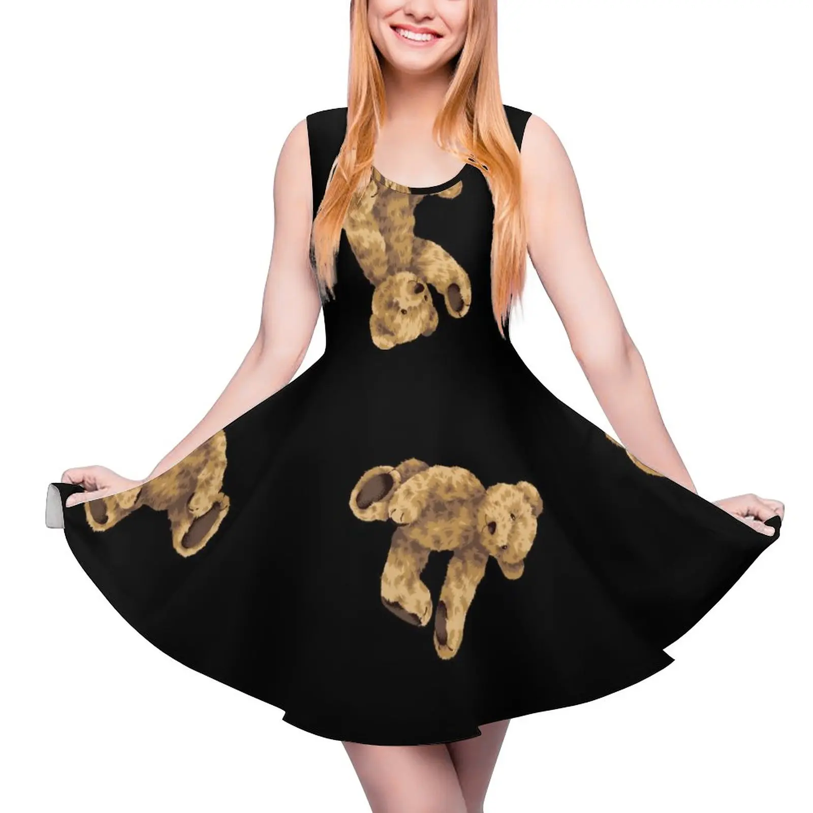 

Платье женское с забавным принтом медведя, милая уличная одежда без рукавов с животными, Пляжное платье для скейта на заказ, большой размер, на лето