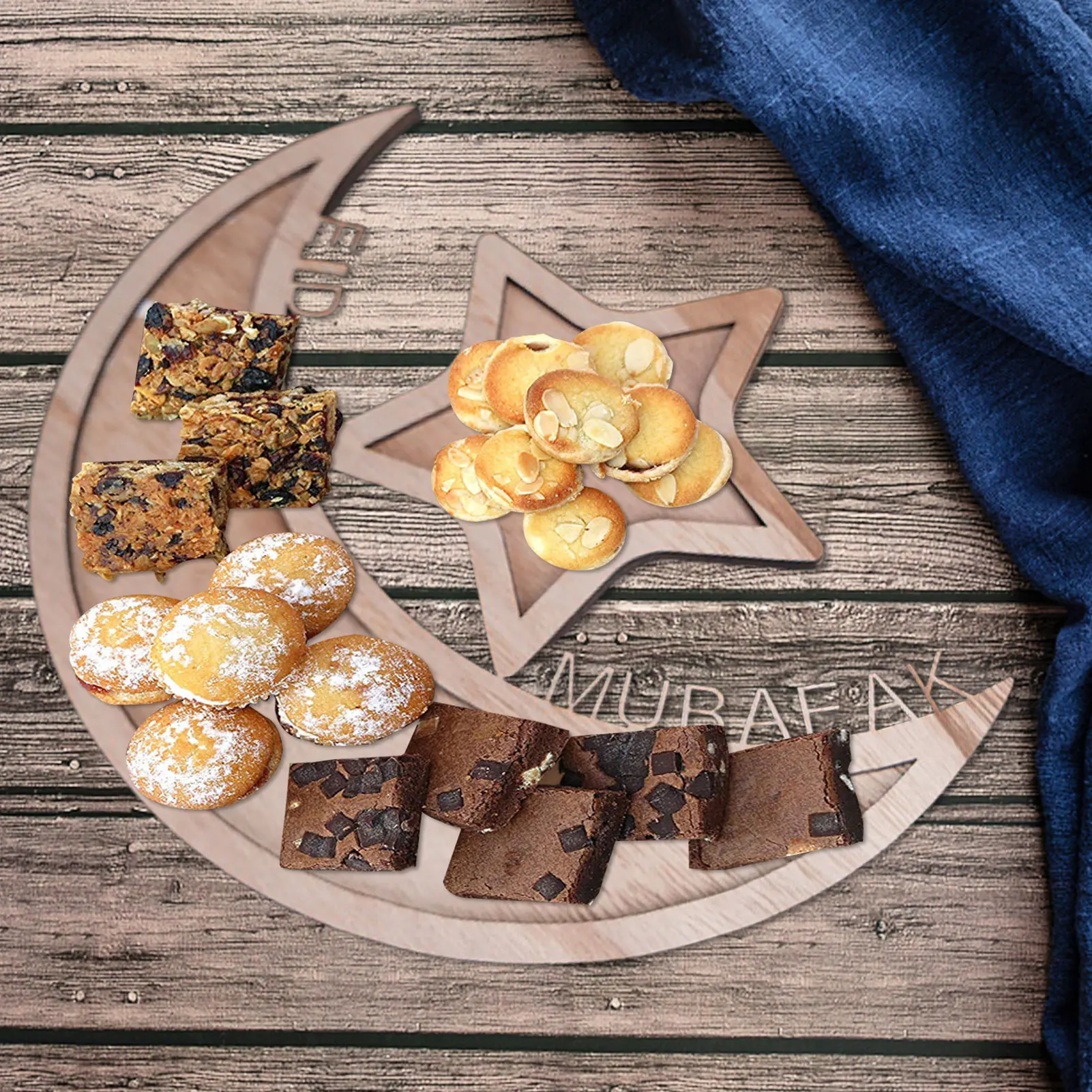 Деревянный поднос для сервировки еды серебристый выпечки посуда вечевечерние