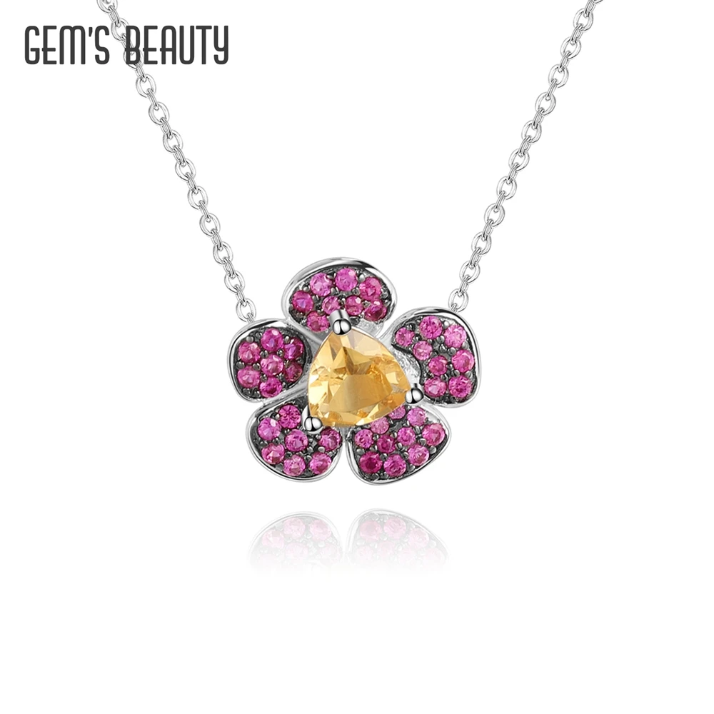 

GEM'S BEAUTY Peachblossom Flower Creative Pendant Necklace For Women Jewelry Accessories With Chain 100% 925 Sterling Silver