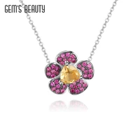 gems beauty peachblossom flower creative pendant necklace for women jewelry accessories with chain 100 925 sterling silver