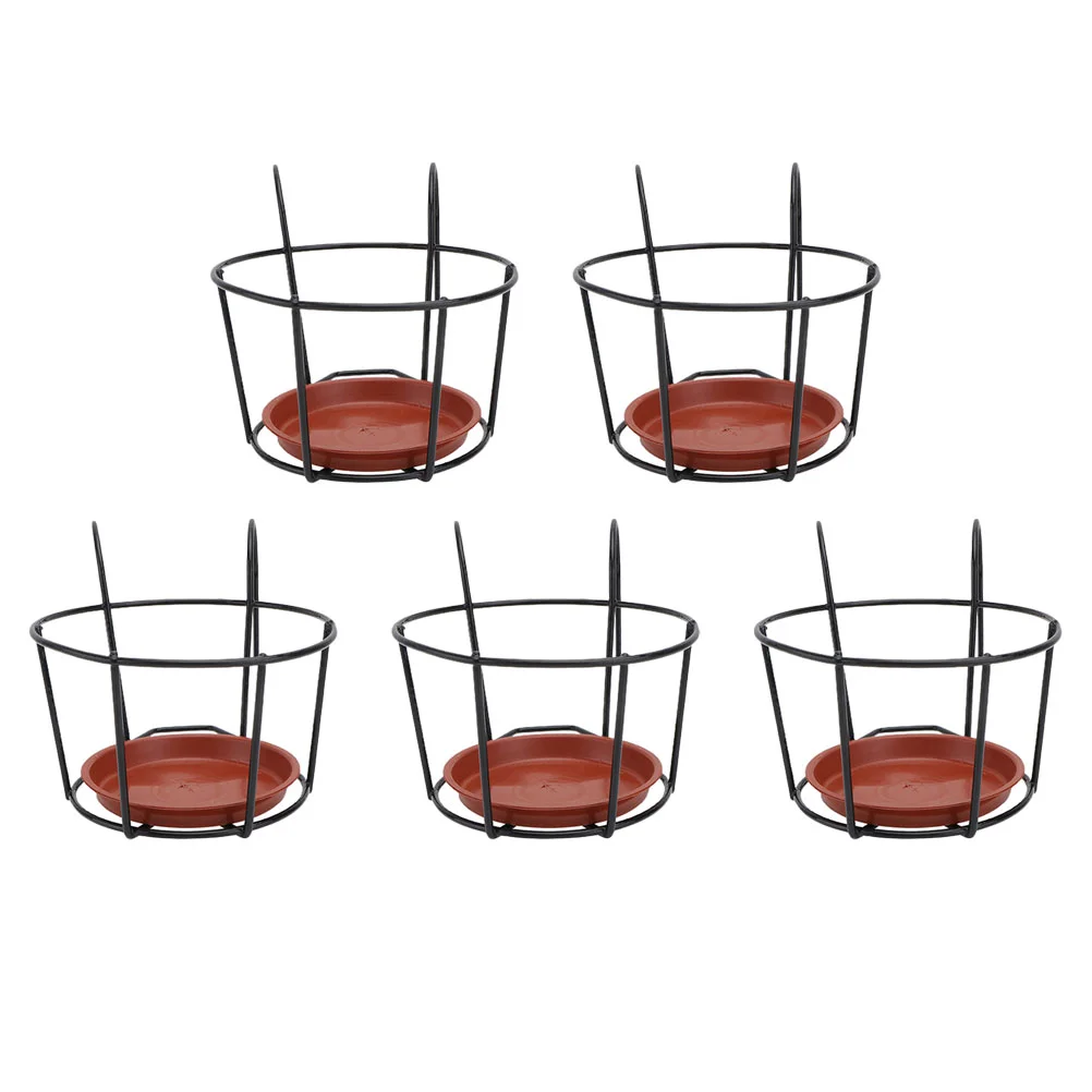 

5 Sets Hanging Railing Planters Flower Pot Holders Racks Fence Metal Potted Stand Balcony Baskets Shelf Container Box for