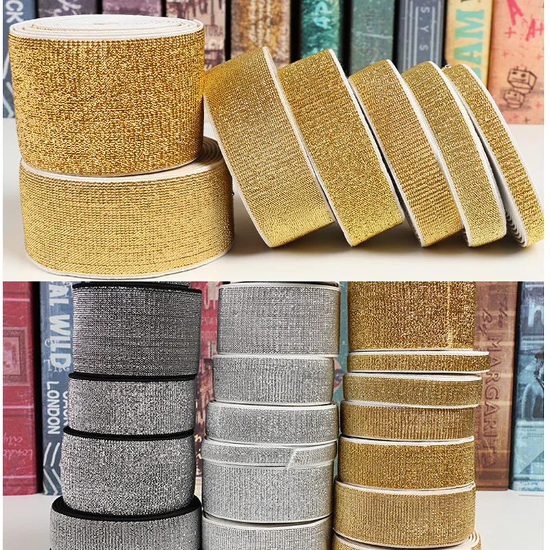 2/5Meter Glitter Elastic Bands Sewing Elastic Soft Gold and Silver Elastic Ribbon Strap Crafts DIY Sewing Trim Waistband Elastic