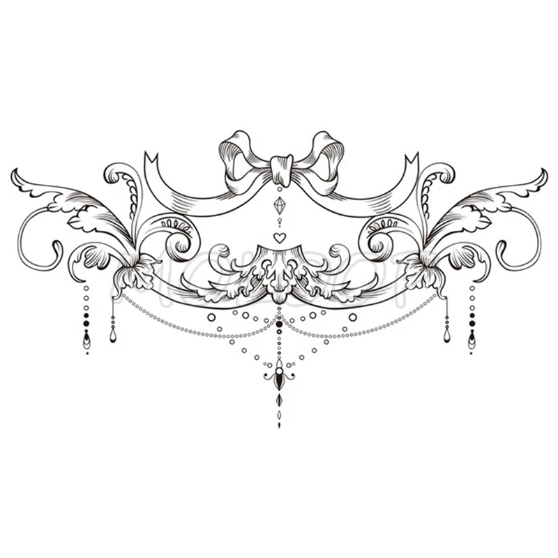 

Flower Bowknot Temporary Tattoo Stickers Love Heart Necklace Flower Chest Back Fake Tatoo Makeup Breast Art for Woman Girl