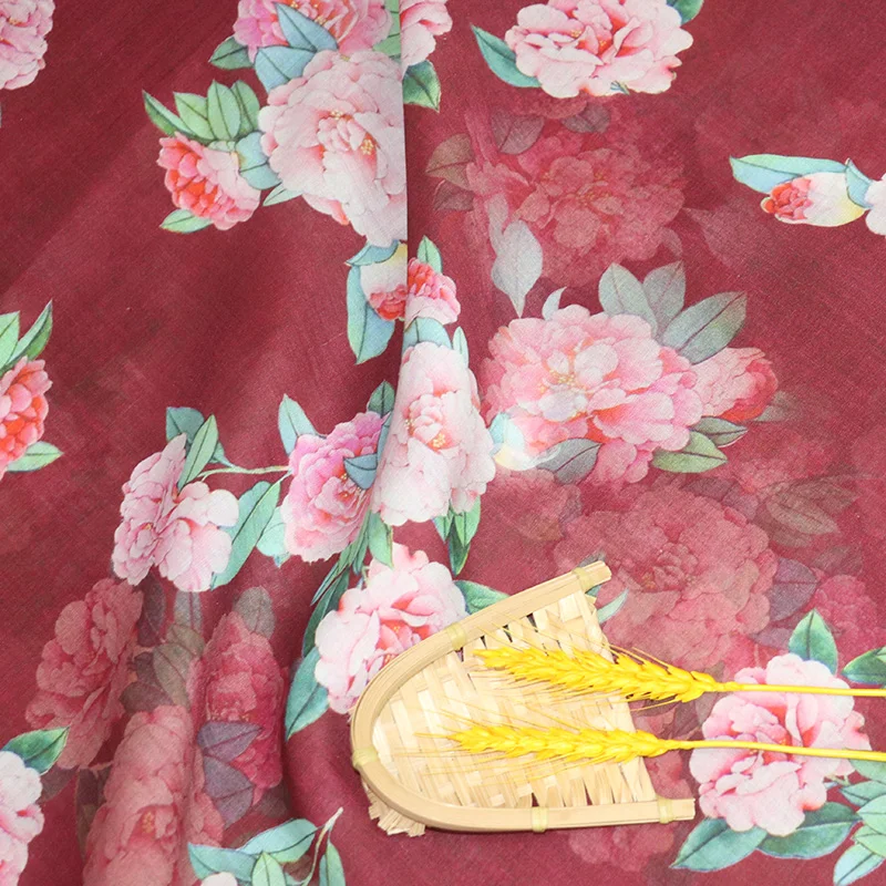 

High quality original natural 100% pure ramie linen dress printed fabric robe summer thin Chinese style hand sewn DIY