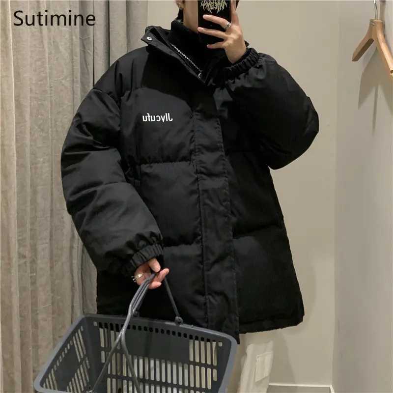 Winter Coat Casual Pockets Stand Up Collar Men Winter Thickened Down Jacket Loose Korean Version Zipper Button Men Clothing
