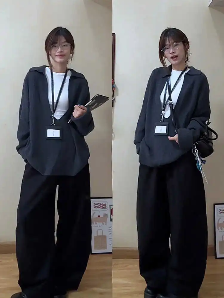 Женский свитер с U-образным воротником больших размеров Chubby Girl Idle Sle контрастного