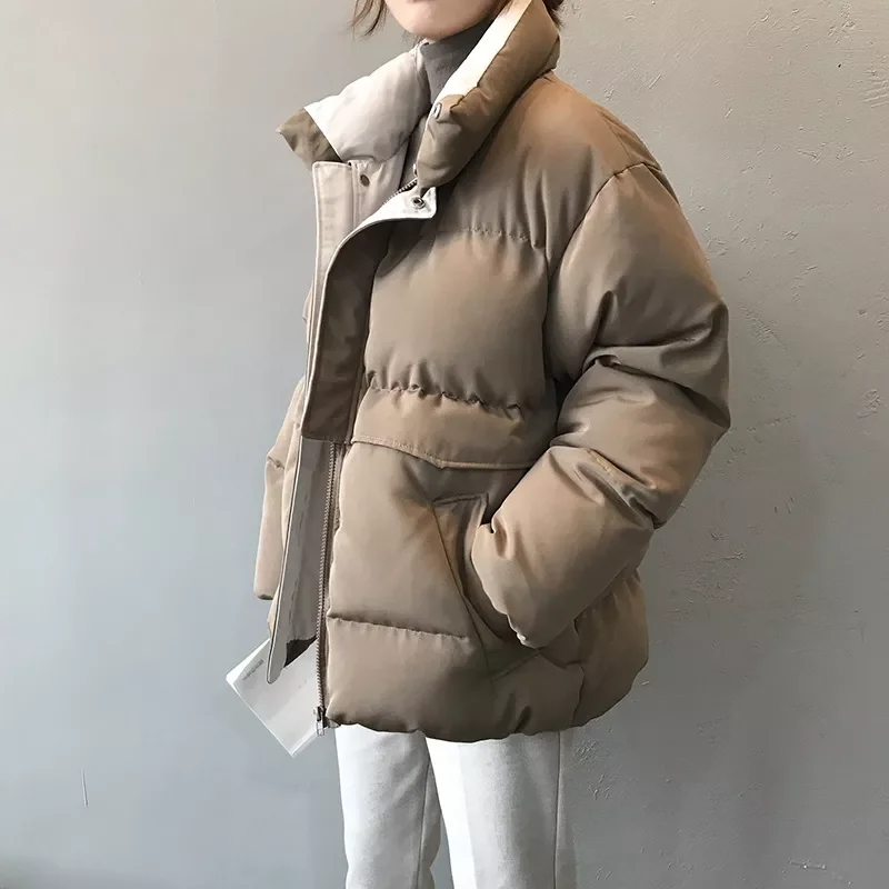 2021 Women's Winter Jacket Streetwear Polyester Zipper Straight 3 Solid Color Padded Coat Warm Femme Parka Black Women Cloth enlarge