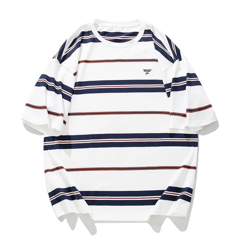 

Cotton 200G Street Stripe Men's T-Shirt Vintage New Japan style Casual Letter Print T-shirts Fashion Hip Hop Graffiti Unisex