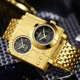 Gold Luxury Big Szie Stop Watch For Men Oulm Top Brand Two Time Zone Wristwatch Male Quartz Clock Mens Watches Relogio Masculino Other Image
