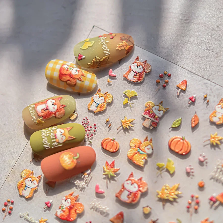 Осенняя наклейка из рододендрона белки тыквы гинкго Листьев сердца грибов