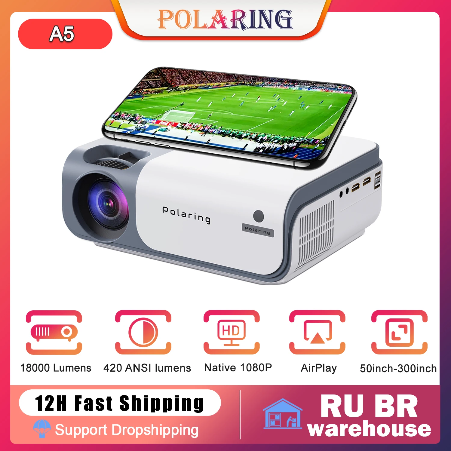 Цифровой проектор Polaring A5 1080P 4K для видео 2 4 и 5G Full HD 18000 люмен домашнего кинотеатра