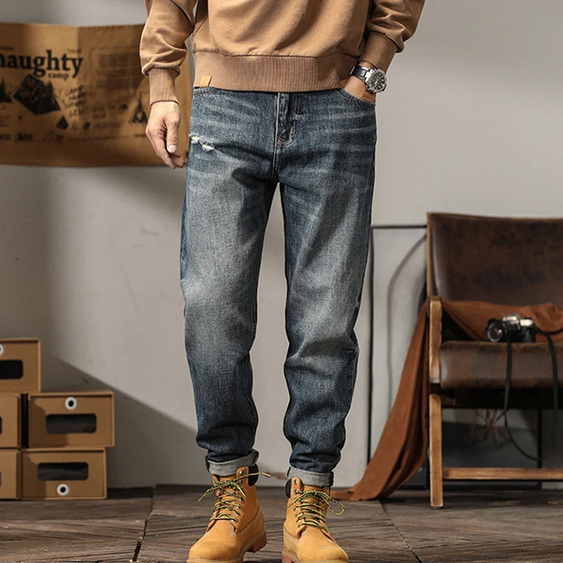 Streetwear Men 2022 New Pattern Vintage Recreational Blue Large Jeans Loose Straight Cylinder Broad Leg Trousers Autumn Female