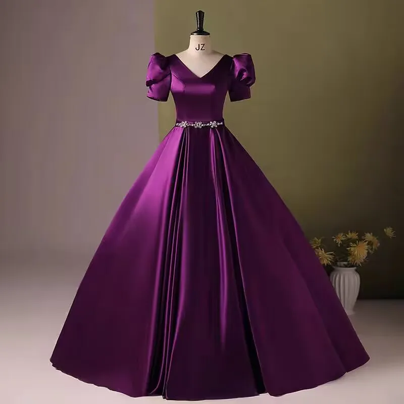 Атласные платья Quinceanera с пышными рукавами и короткими 2024 вечернее платье для