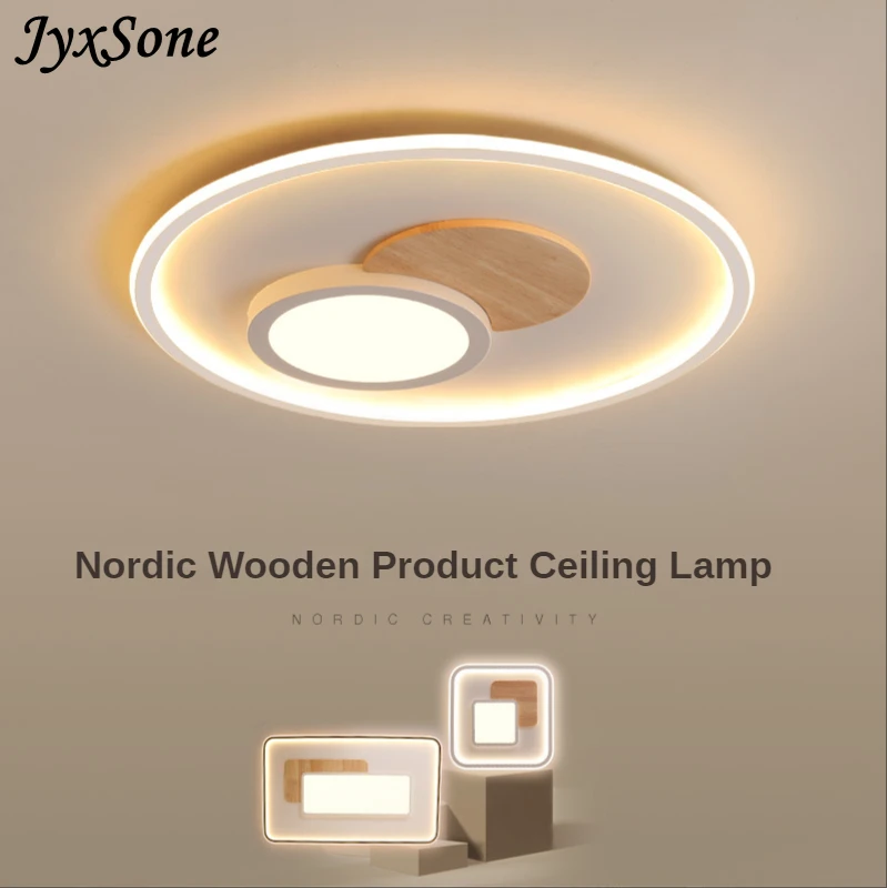 Wood Ceiling Lamp Indoor Lighting Simpl Dimmer Modern Home Decoration for Living Dining Room Bedroom with Led Light and Control