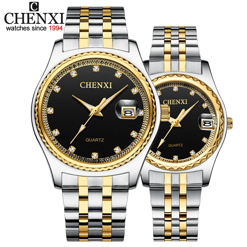 

Fashion Chenxi Men Women Watches Rhinestone Dial Top Brand Luxury Couples Quartz Watch Full Stainless Steel Waterproof Calendar