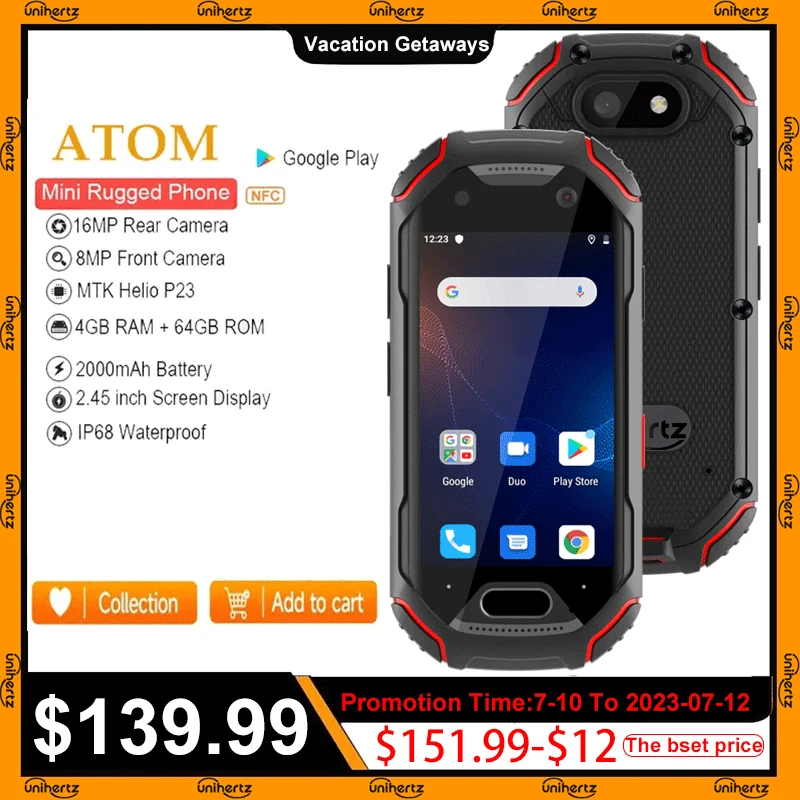 In Stock Unihertz ATOM World's Mini Rugged Smartphone 4GB 64GB Android 9 Octa Core 2.45 inch Unlocked Cellphone 2000mAh NFC