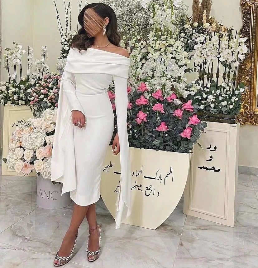 

Fashionvane Tea Length Mermaid Prom Dresses Ruched Bateau Neck Cocktail Party Women Wear Formal Occasion Evening Gowns Vestidos