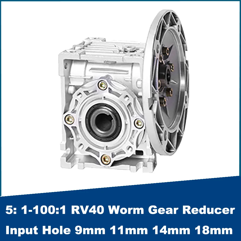 

5: 1-100:1 RV40 Worm Gear Reducer Circular Flange NMRV040 Gearbox Input Hole 9mm 11mm 14mm Output Hole 18mm For 60W-370W Motor