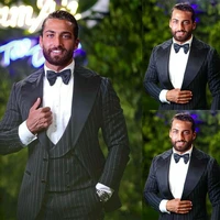 mens striped slim fit blazer large lapel wedding groom tuxedo custom wedding party suits 3 piece set