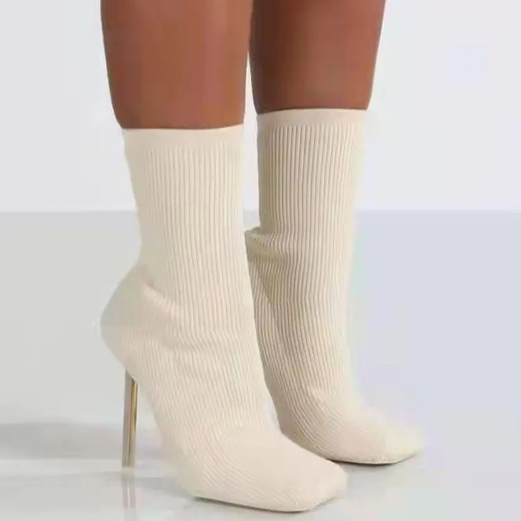 

Women Ankle Boots Pointed Toe Female Pumps Elastic Fabric Fashion Woman High Heels Shoes Autumn Ladies Fashion Sock Boots 2022